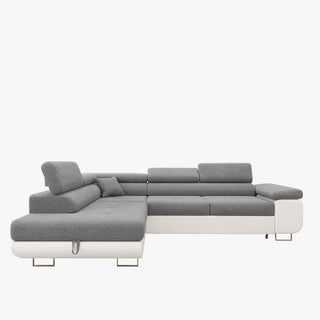 AUBIN Canapé d'angle convertible gris et blanc coffre de rangement - Angle Gauche