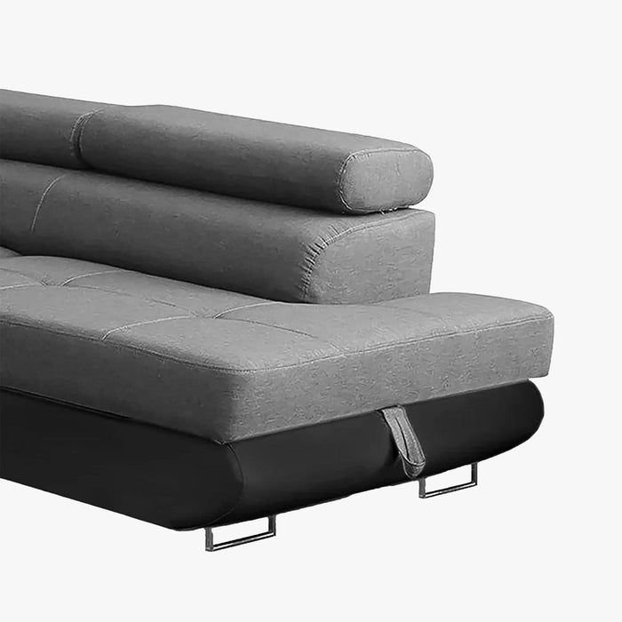 AUBIN Canapé d'angle convertible gris et noir coffre de rangement - Angle Droit