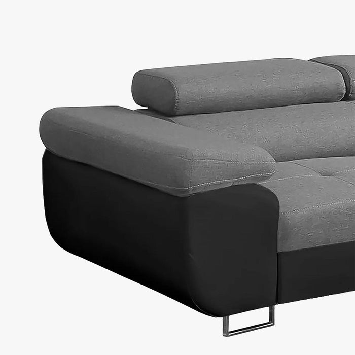 AUBIN Canapé d'angle convertible gris et noir coffre de rangement - Angle Droit