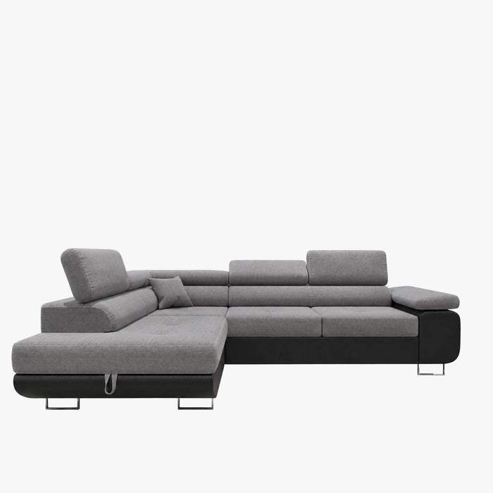 AUBIN Canapé d'angle convertible gris et noir coffre de rangement - Angle Gauche
