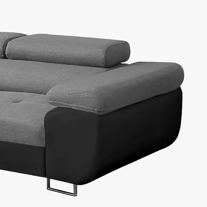 AUBIN Canapé d'angle convertible gris et noir coffre de rangement - Angle Gauche