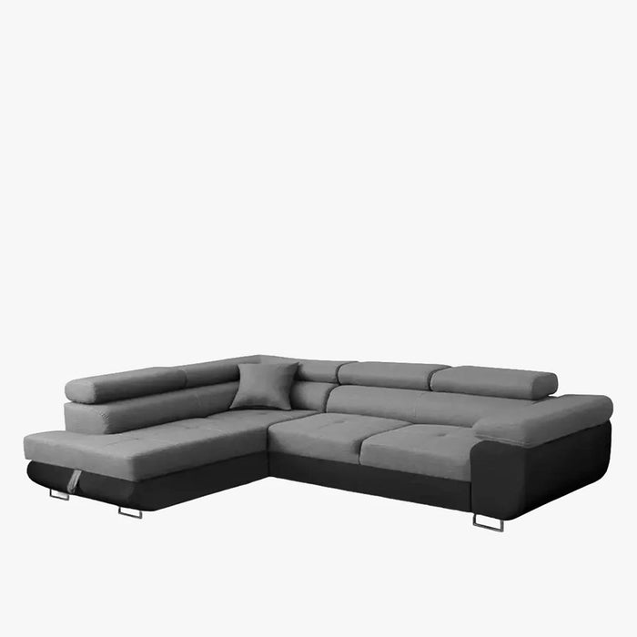 AUBIN Canapé d'angle convertible gris et noir coffre de rangement - Angle Gauche