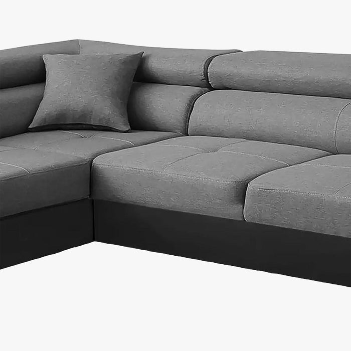 AUBIN Canapé d'angle convertible gris et noir coffre de rangement - Angle Gauche