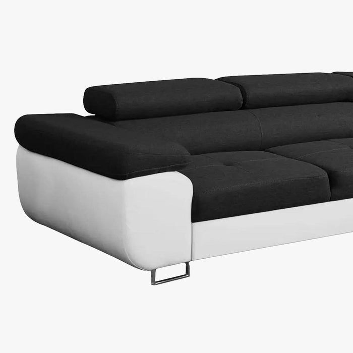 AUBIN Canapé d'angle convertible noir et blanc coffre de rangement - Angle Droit