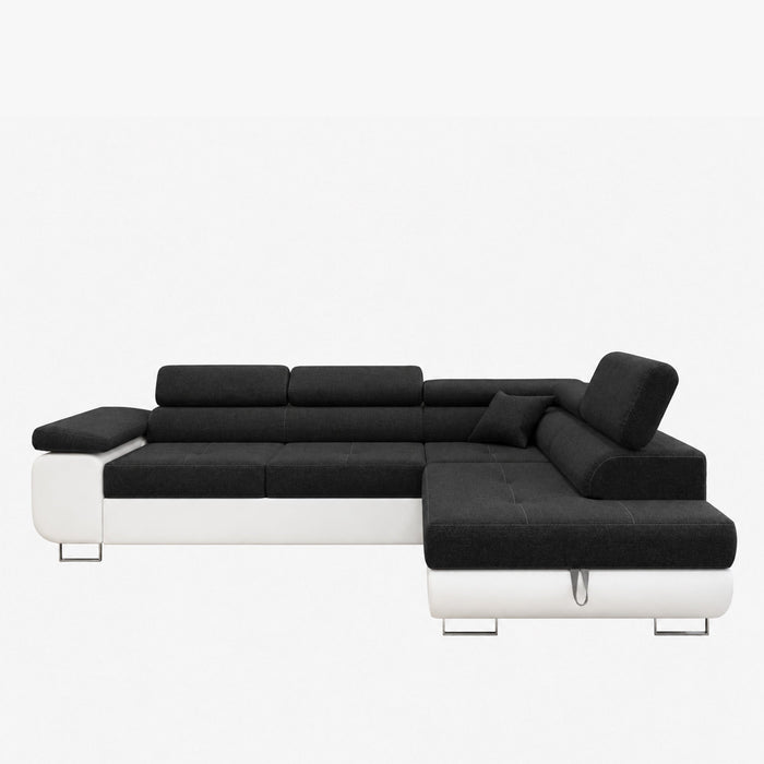 AUBIN Canapé d'angle convertible noir et blanc coffre de rangement - Angle Droit