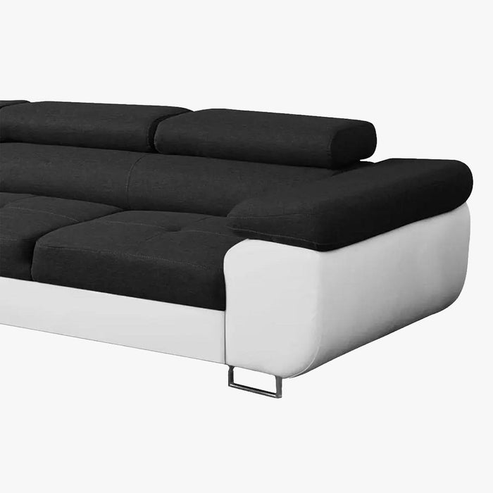 AUBIN Canapé d'angle convertible noir et blanc coffre de rangement - Angle Gauche