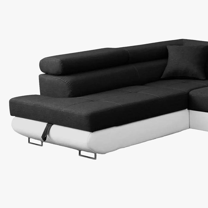 AUBIN Canapé d'angle convertible noir et blanc coffre de rangement - Angle Gauche