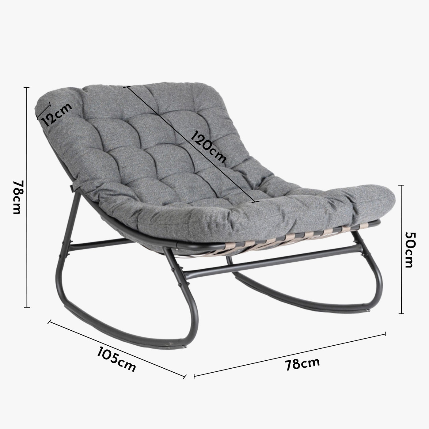 AURORA Fauteuil à bascule en tissu gris pieds en métal noir - Mobilier de jardin - Mobilier Deco