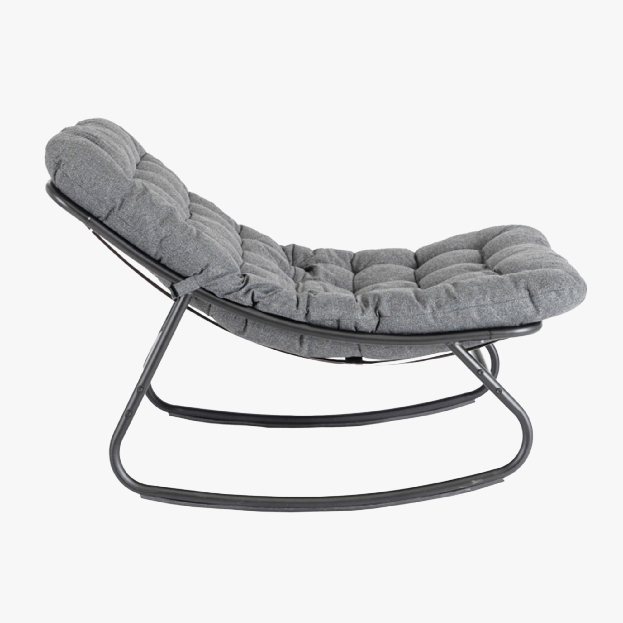 AURORA Fauteuil à bascule en tissu gris pieds en métal noir - Mobilier de jardin - Mobilier Deco