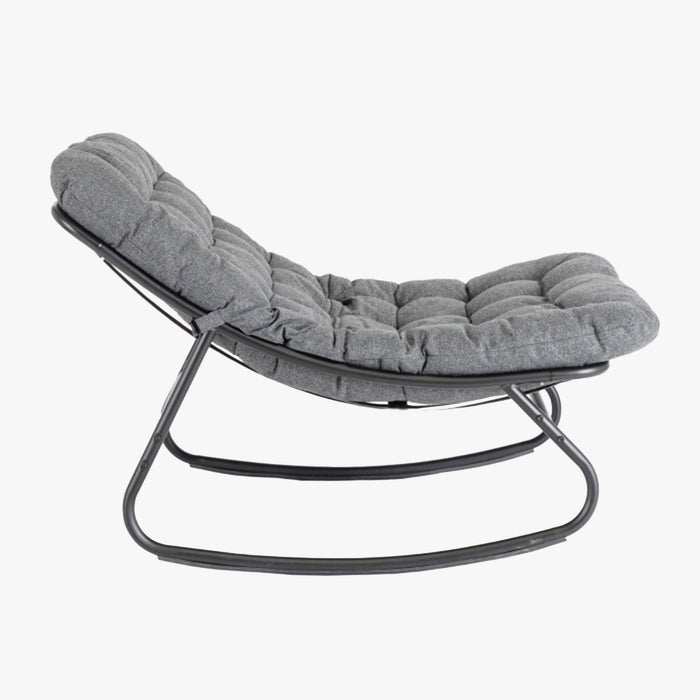 AURORA Fauteuil à bascule en tissu gris pieds en métal noir