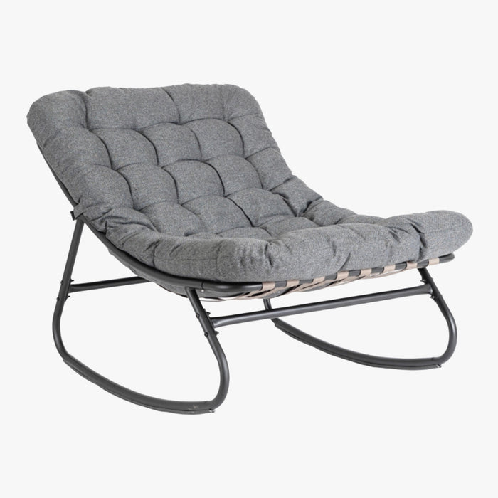 AURORA Fauteuil à bascule en tissu gris pieds en métal noir