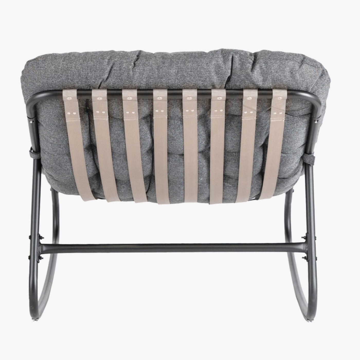 AURORA Fauteuil à bascule en tissu gris pieds en métal noir - Mobilier de jardin - Mobilier Deco