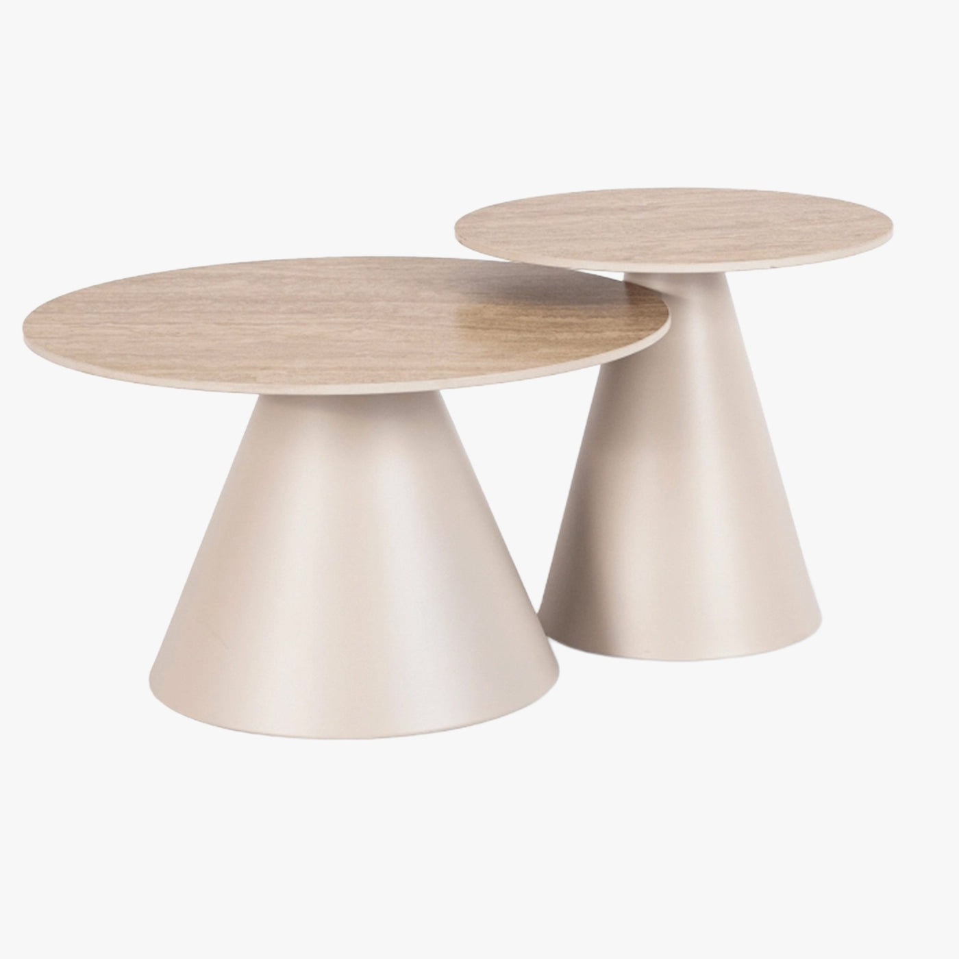 AVILA Lot de 2 tables couleur travertin pieds beige - Table basse - Mobilier Deco