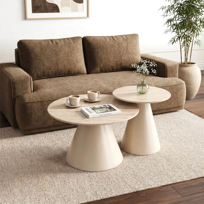 AVILA Lot de 2 tables couleur travertin pieds beige – Table basse Mobilier Deco