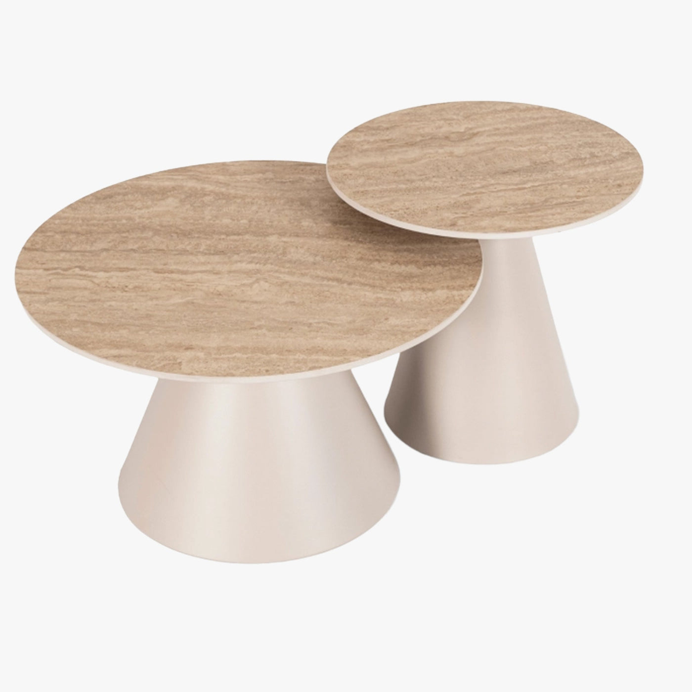 AVILA Lot de 2 tables couleur travertin pieds beige - Table basse - Mobilier Deco
