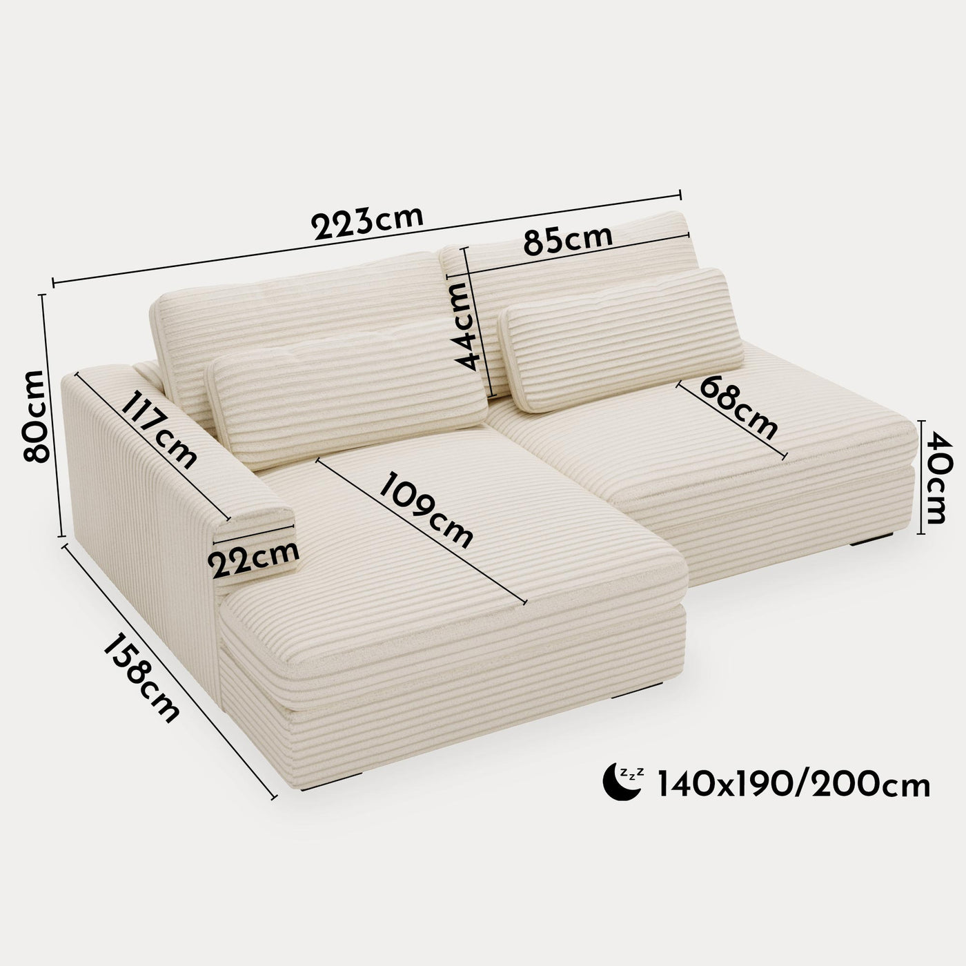 AYDA Canapé d'angle convertible avec coffre en velours gros côtelé beige - Angle gauche