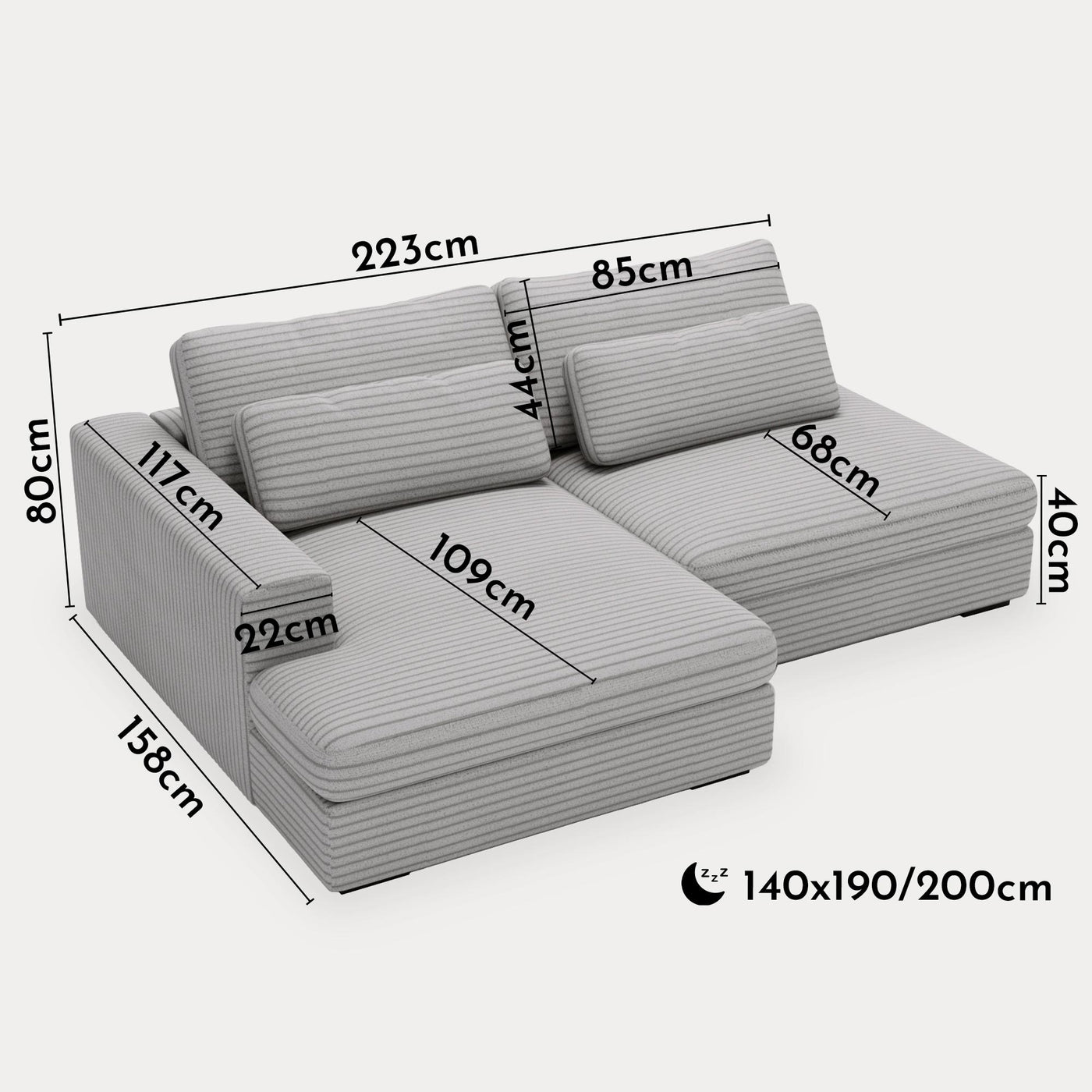 AYDA Canapé d'angle convertible avec coffre en velours gros côtelé gris clair - Angle gauche