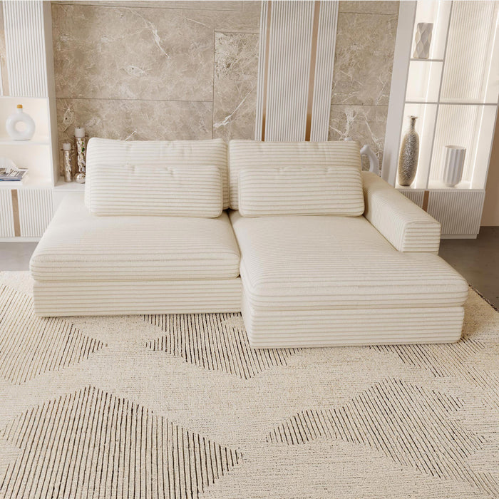 AYDA Canapé d'angle convertible avec coffre en velours gros côtelé beige - Angle droit