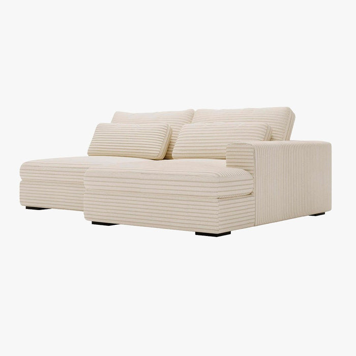 AYDA Canapé d'angle convertible avec coffre en velours gros côtelé beige - Angle droit