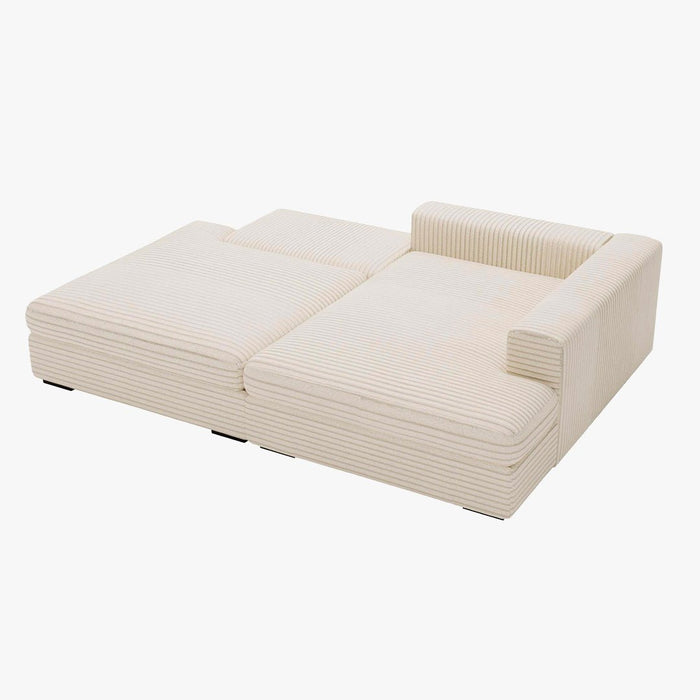 AYDA Canapé d'angle convertible avec coffre en velours gros côtelé beige - Angle droit