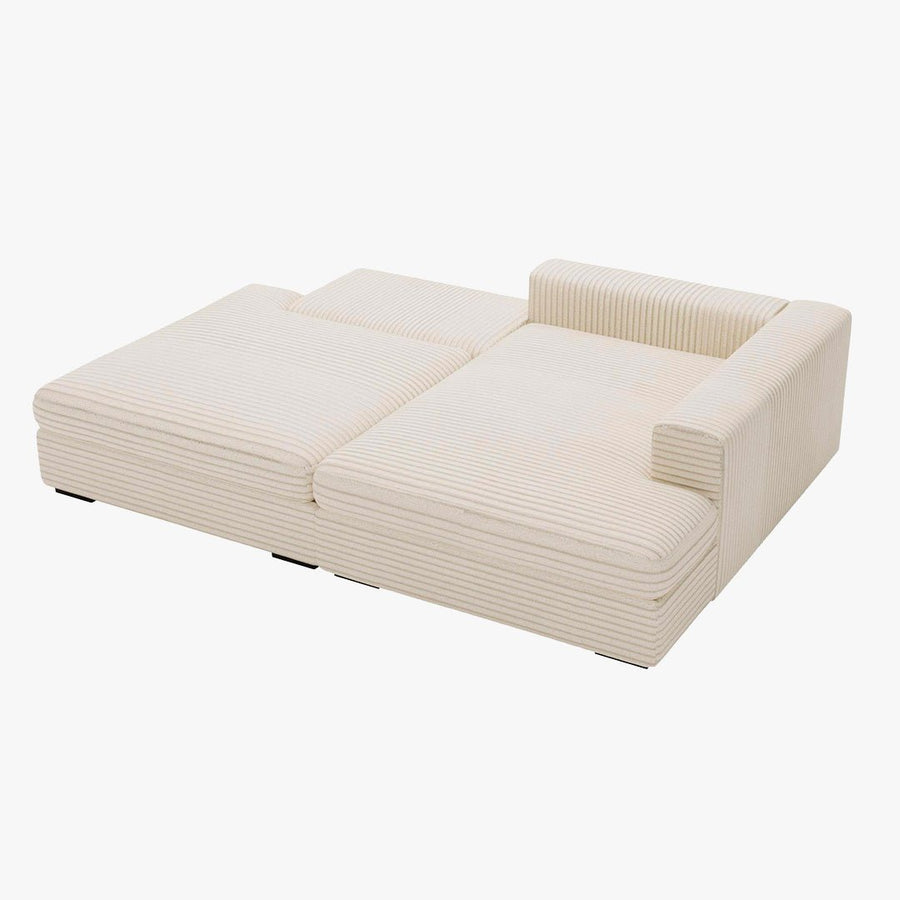 AYDA Canapé d'angle convertible avec coffre en velours gros côtelé beige - Angle droit — aperçu vidéo