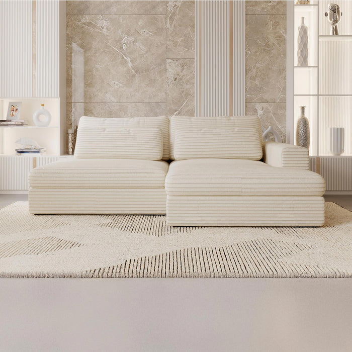 AYDA Canapé d'angle convertible avec coffre en velours gros côtelé beige - Angle droit