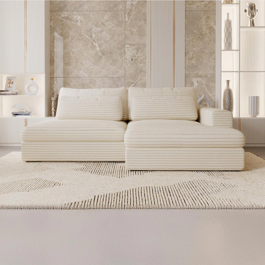 AYDA Canapé d'angle convertible avec coffre en velours gros côtelé beige - Angle droit — aperçu vidéo
