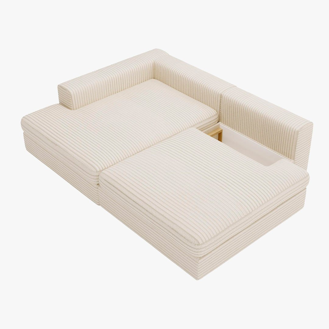 AYDA Canapé d'angle convertible avec coffre en velours gros côtelé beige - Angle gauche - Canapé d'angle convertible - Mobilier Deco