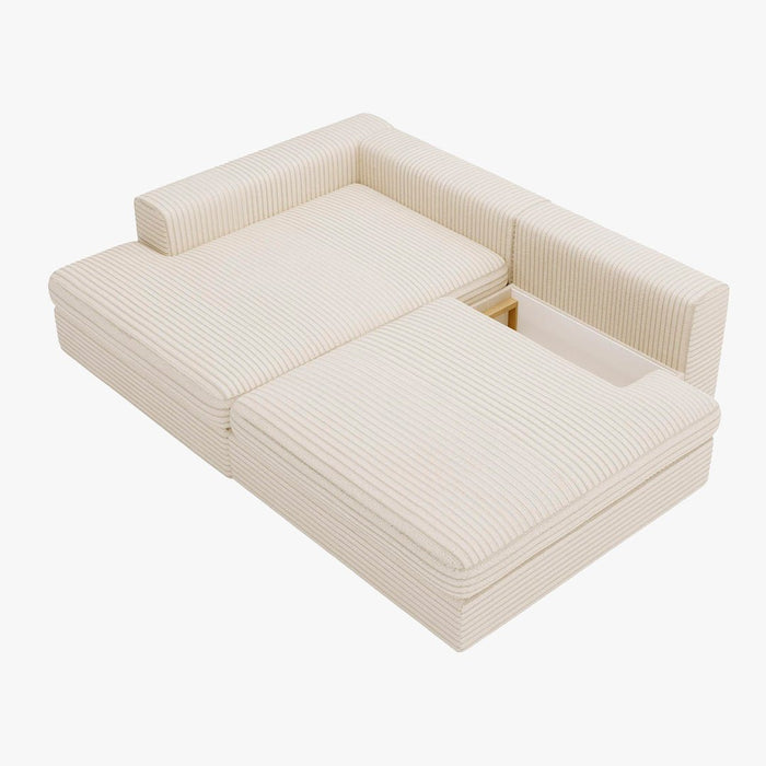 AYDA Canapé d'angle convertible avec coffre en velours gros côtelé beige - Angle gauche
