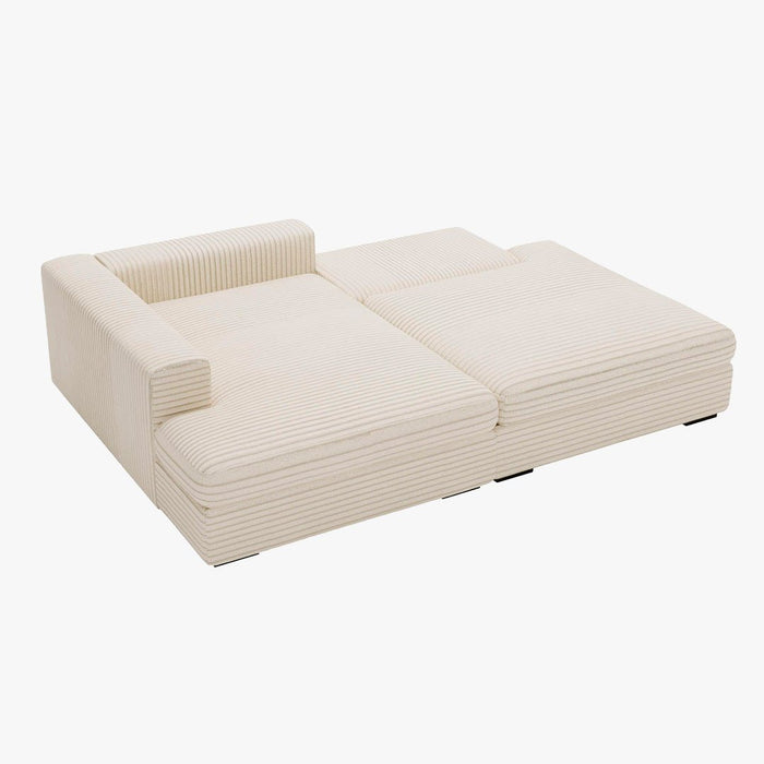 AYDA Canapé d'angle convertible avec coffre en velours gros côtelé beige - Angle gauche