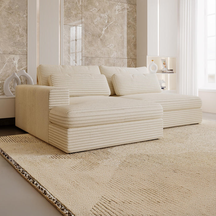 AYDA Canapé d'angle convertible avec coffre en velours gros côtelé beige - Angle gauche