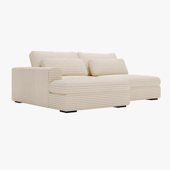 AYDA Canapé d'angle convertible avec coffre en velours gros côtelé beige - Angle gauche