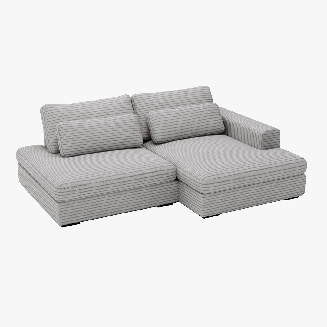AYDA Canapé d'angle convertible avec coffre en velours gros côtelé gris clair - Angle droit - Canapé d'angle convertible - Mobilier Deco