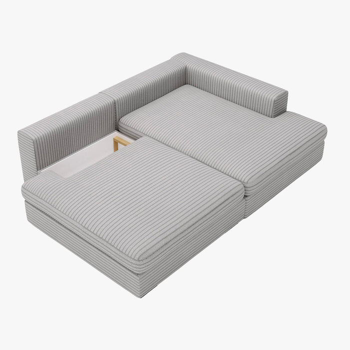 AYDA Canapé d'angle convertible avec coffre en velours gros côtelé gris clair - Angle droit