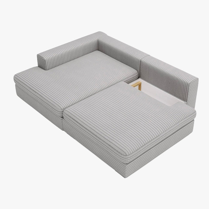 AYDA Canapé d'angle convertible avec coffre en velours gros côtelé gris clair - Angle gauche