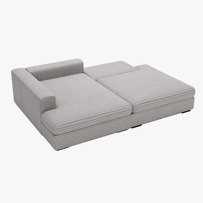 AYDA Canapé d'angle convertible avec coffre en velours gros côtelé gris clair - Angle gauche