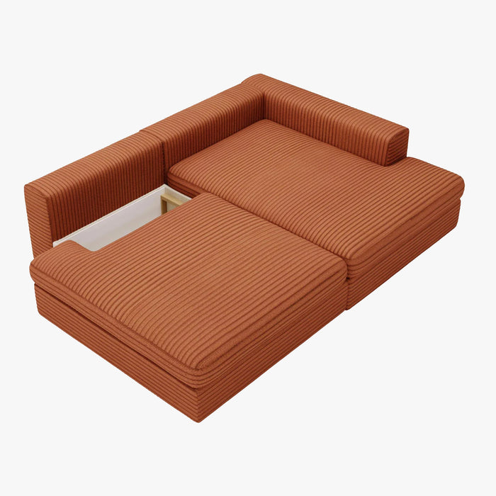 AYDA Canapé d'angle convertible avec coffre en velours gros côtelé terracotta- Angle droit
