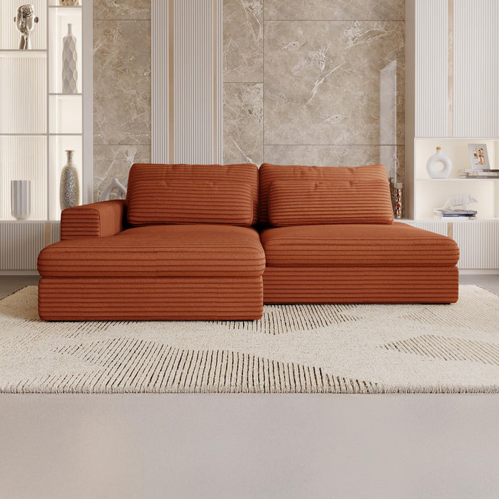 AYDA Canapé d'angle convertible avec coffre en velours gros côtelé terracotta- Angle gauche