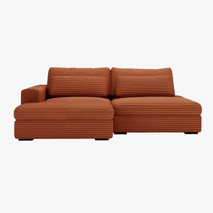 AYDA Canapé d'angle convertible avec coffre en velours gros côtelé terracotta- Angle gauche