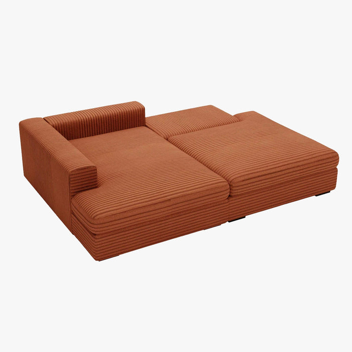 AYDA Canapé d'angle convertible avec coffre en velours gros côtelé terracotta- Angle gauche