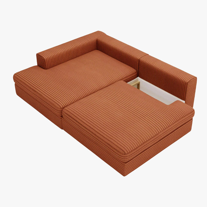 AYDA Canapé d'angle convertible avec coffre en velours gros côtelé terracotta- Angle gauche