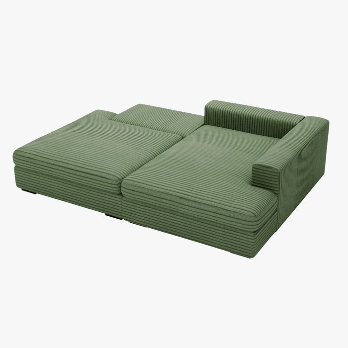 AYDA Canapé d'angle convertible avec coffre en velours gros côtelé vert - Angle droit