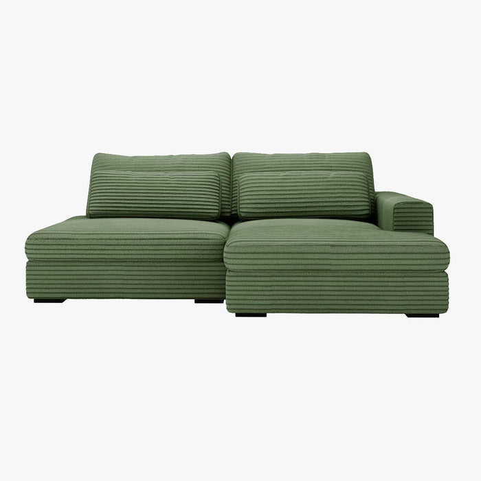 AYDA Canapé d'angle convertible avec coffre en velours gros côtelé vert - Angle droit