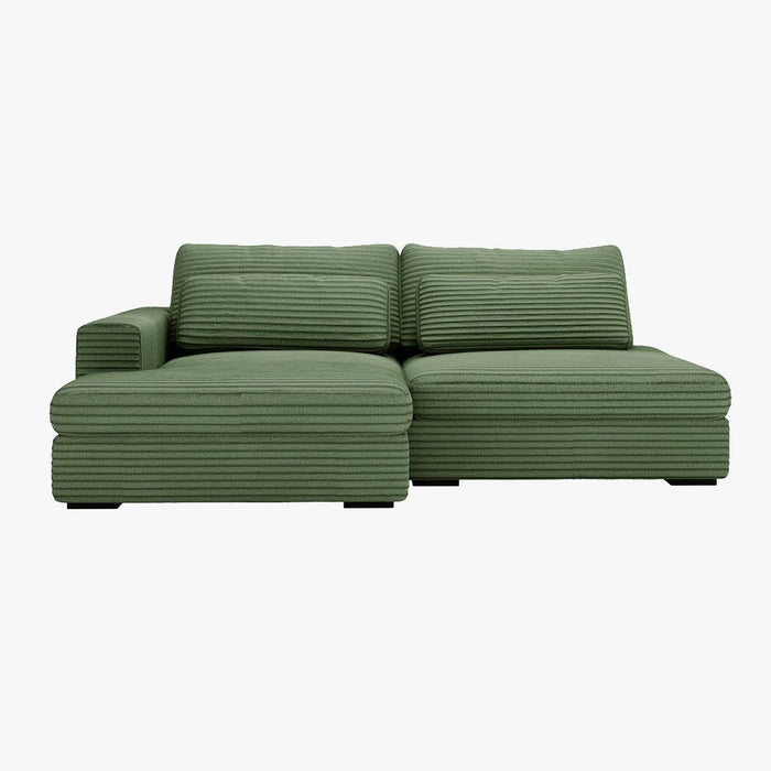 AYDA Canapé d'angle convertible avec coffre en velours gros côtelé vert - Angle gauche