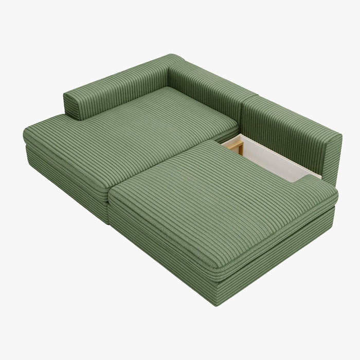 AYDA Canapé d'angle convertible avec coffre en velours gros côtelé vert - Angle gauche