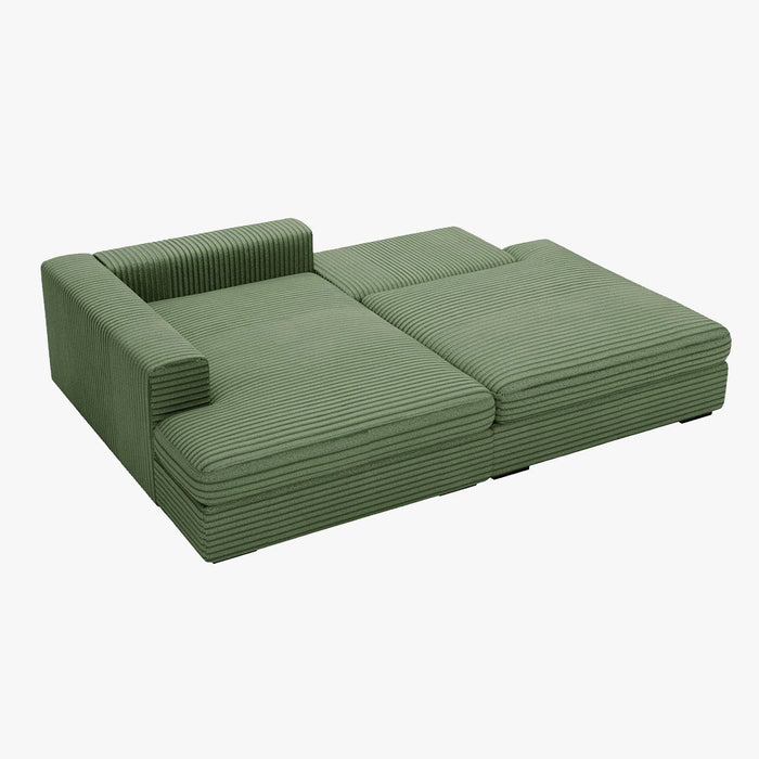AYDA Canapé d'angle convertible avec coffre en velours gros côtelé vert - Angle gauche