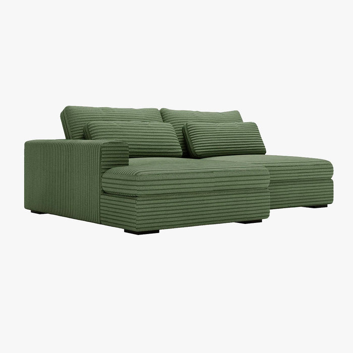 AYDA Canapé d'angle convertible avec coffre en velours gros côtelé vert - Angle gauche