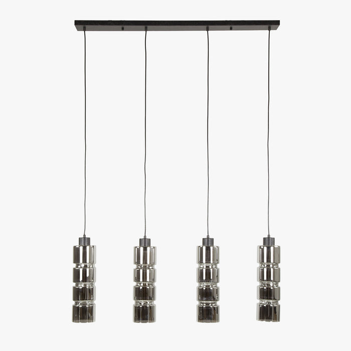 AYLI XL Suspension 4 lampes ajustables en verre fumé et métal noir 105x150 cm