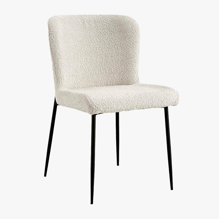 AZEL Lot de 2 chaises tissu bouclette blanc écru piètement métal noir