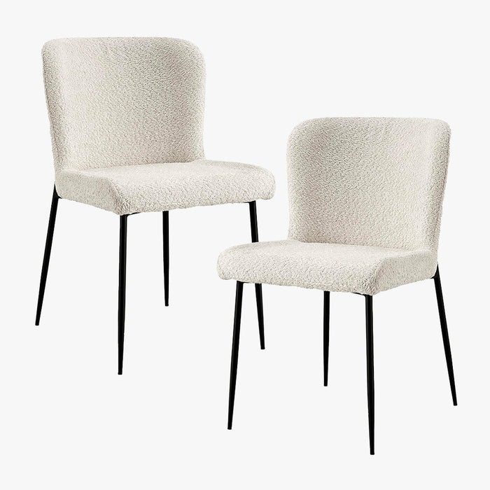 AZEL Lot de 2 chaises tissu bouclette blanc écru piètement métal noir